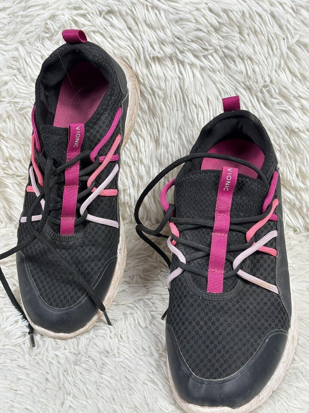 Vionic Zelma Shoes Womens Size 9.5 Black Pink Mesh Walking Athletic Sneakers